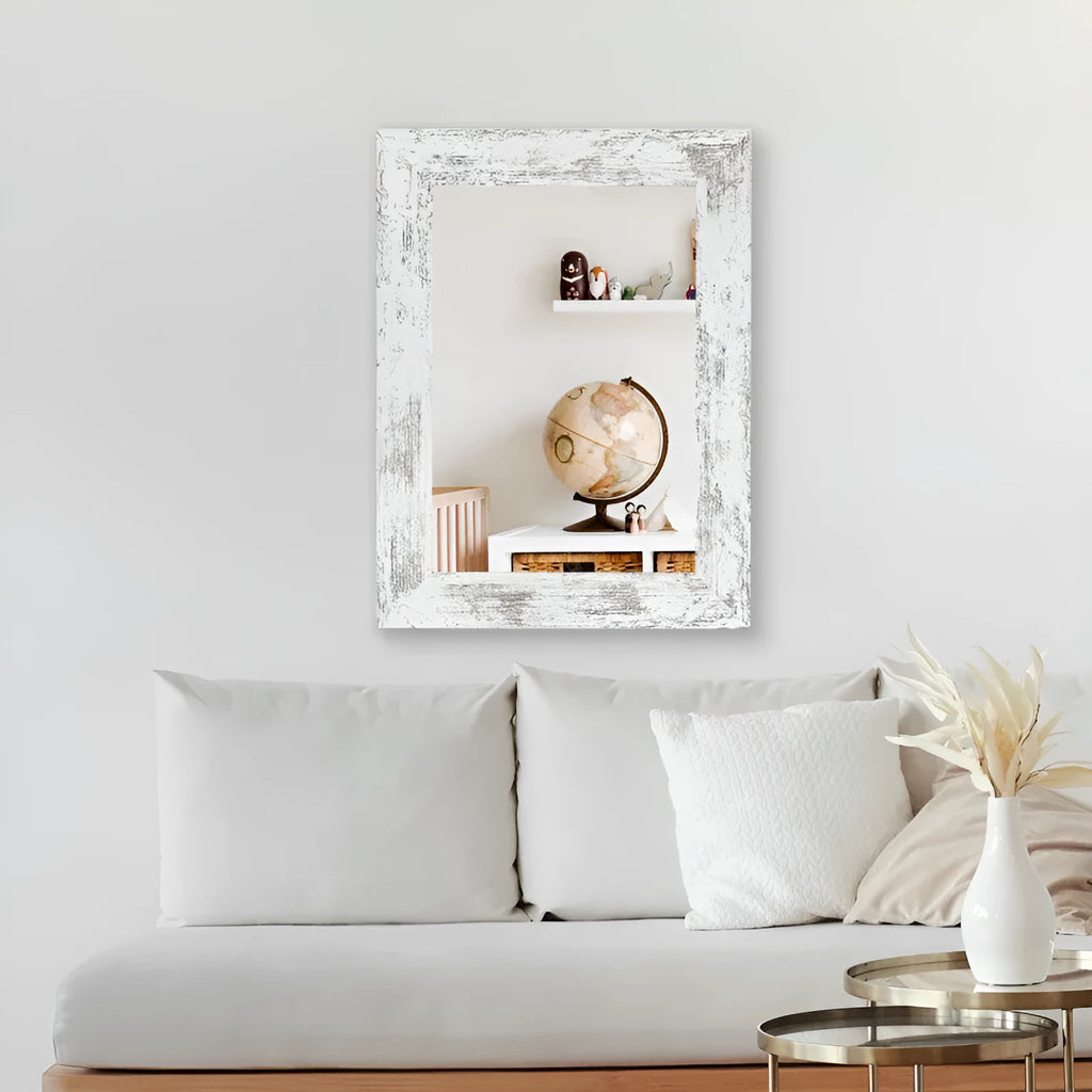 Little White wall-mounted bathroom mirror with pastoral style MDF frame in retro new Chinese design