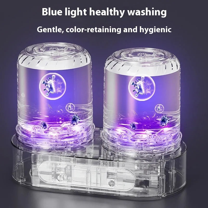 White mini washing machine with double bucket design and USB power connection