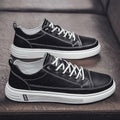 Men's white casual shoes with flat sole and round toe Korean style design