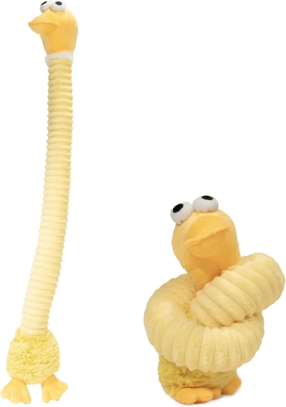 Plush squeaky dog toy with crinkle sounds in brown, grey or yellow colours for interactive pet play