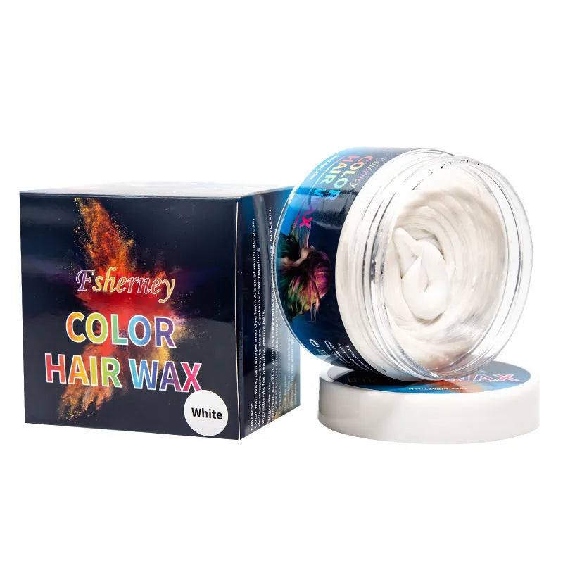 120g hair styling clay container showing colour options including blue, green, orange, purple, red, and grey