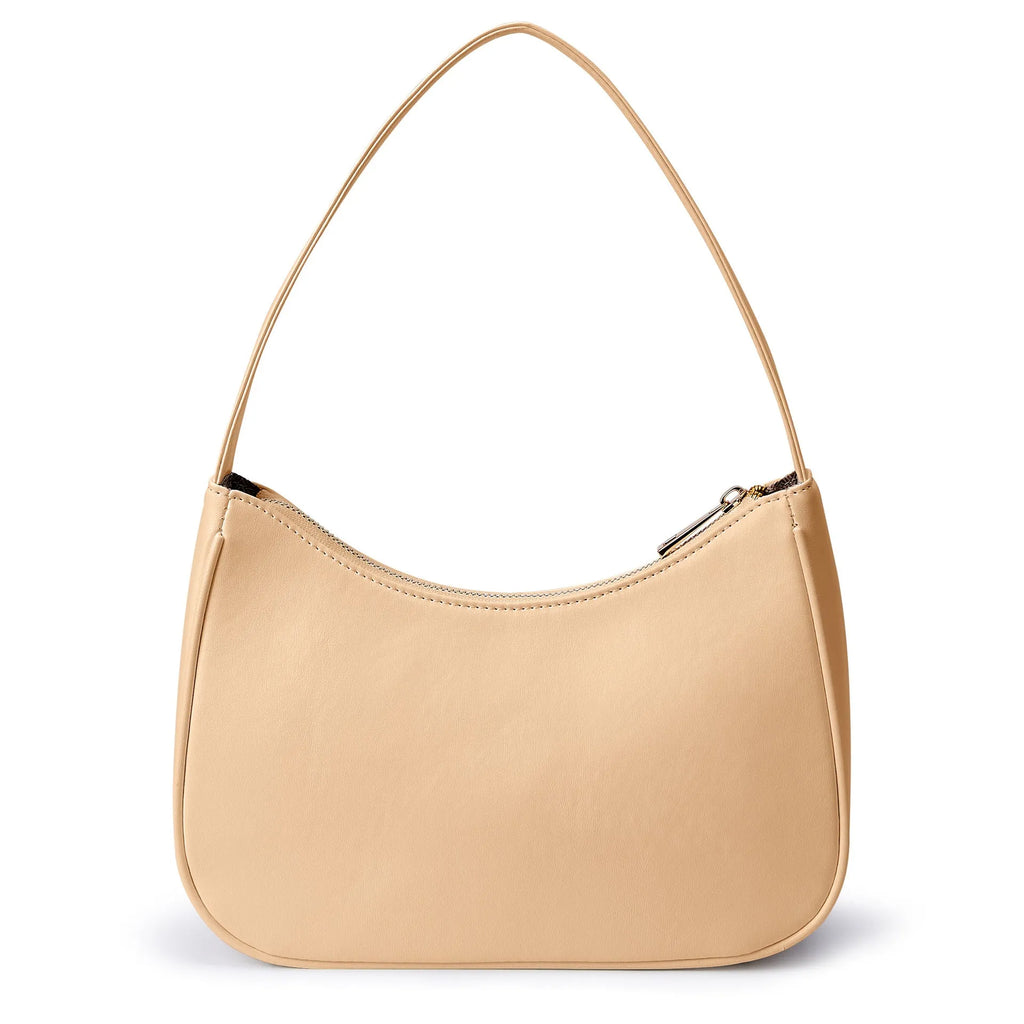 Waterproof retro PU shoulder bag in apricot colour with adjustable strap
