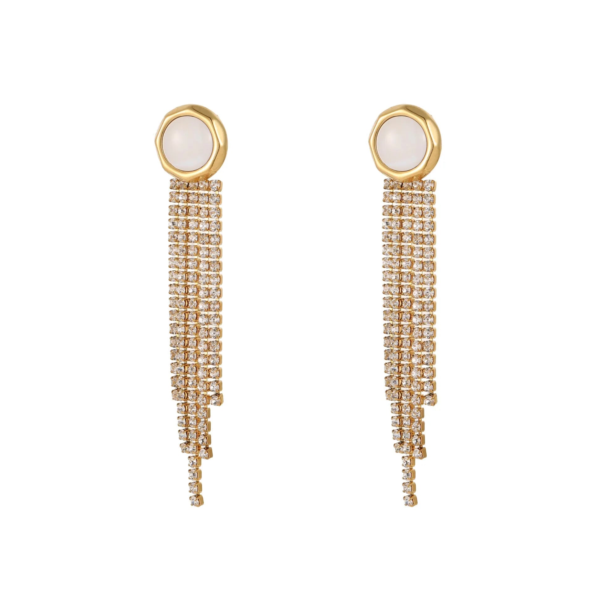 Diamond tassel love stainless steel earrings with 18K gold electroplating and geometric heart star designs