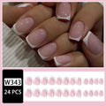White fake nails with plaid pattern, 24 pieces per box ready for application