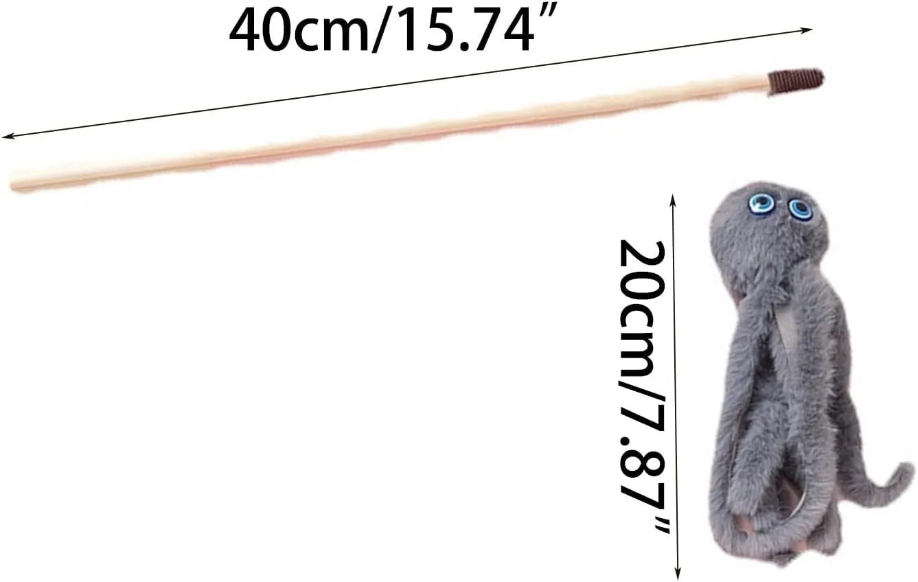 Long stick cat wand with colourful furry octopus toy for indoor kittens and cats