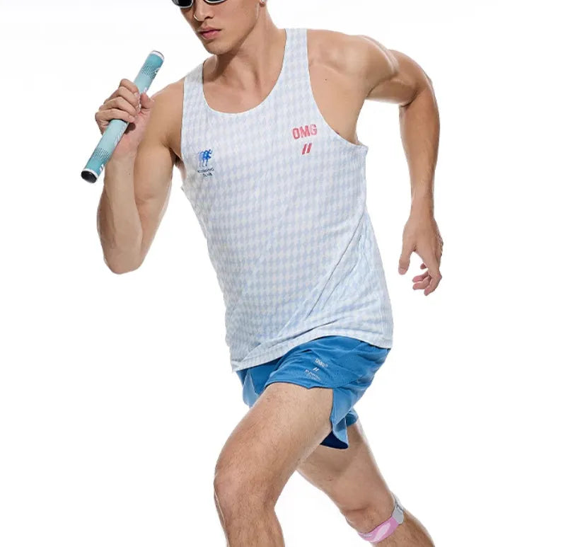 Men's four-point stretch running shorts with laser stitching in black or blue