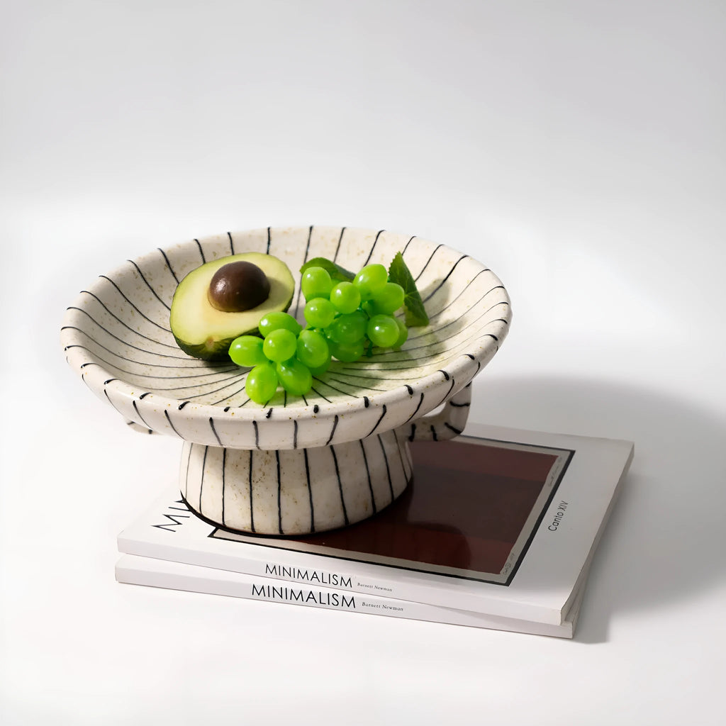 Black and white striped synthetic resin fruit plate with retro design for dessert serving