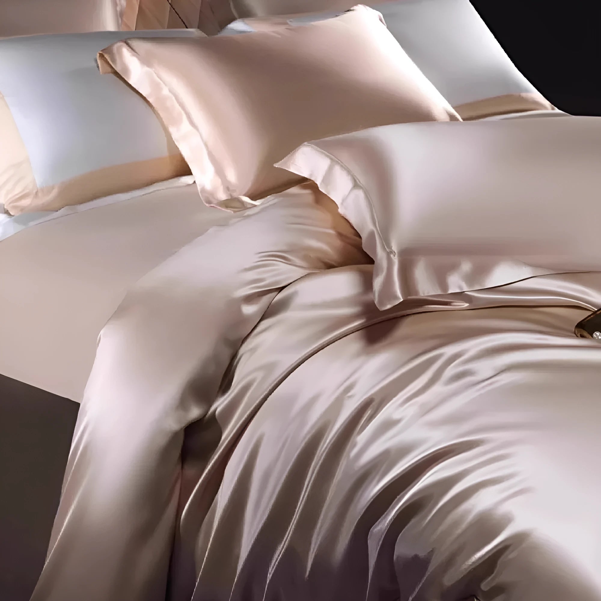 Silk quilt cover four-piece bedding set in solid colour with matching sheets