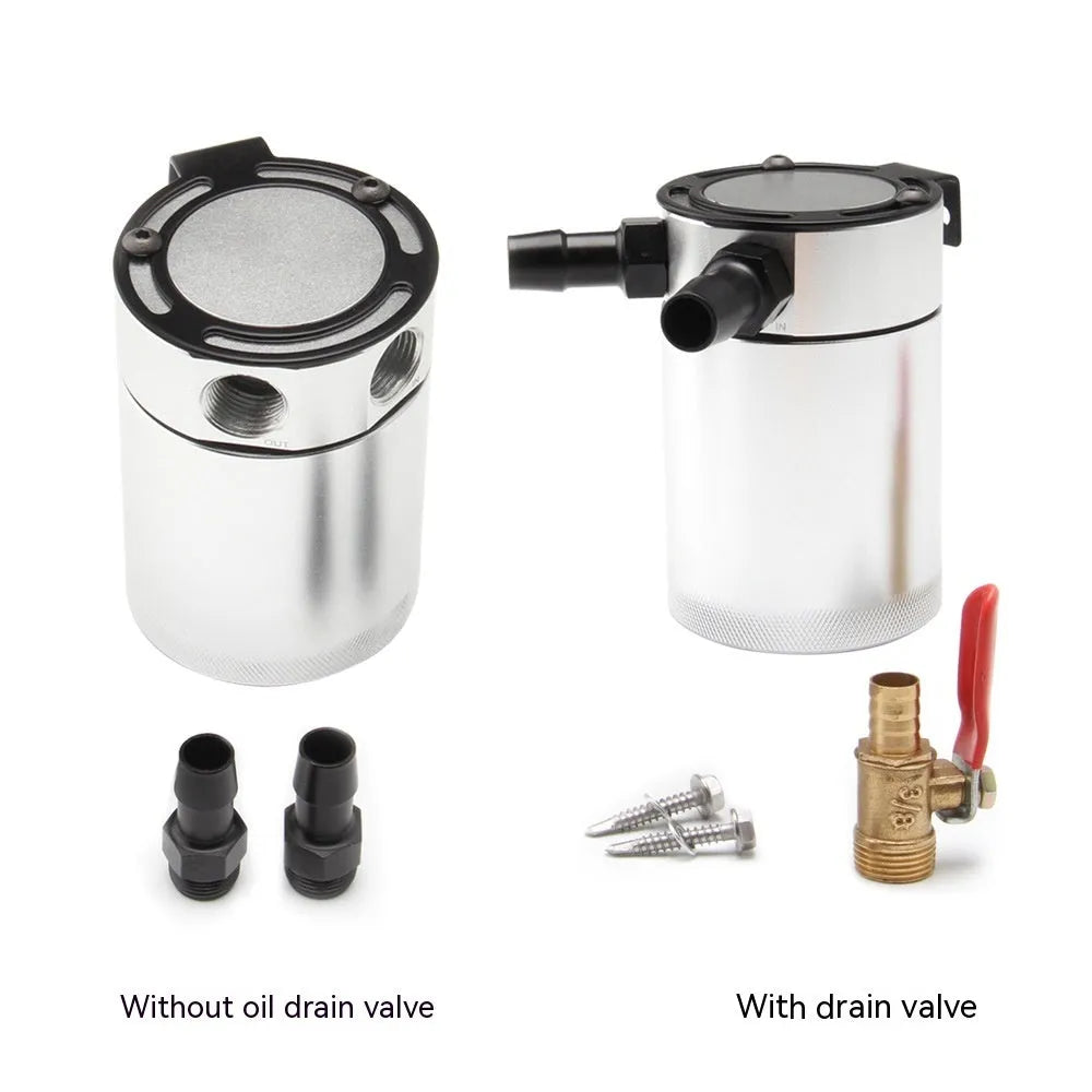 Black aluminium automotive machine oil pot with two ventilation holes and oil-free valve