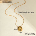 Gold geometric pendant necklace with adjustable chain on white background