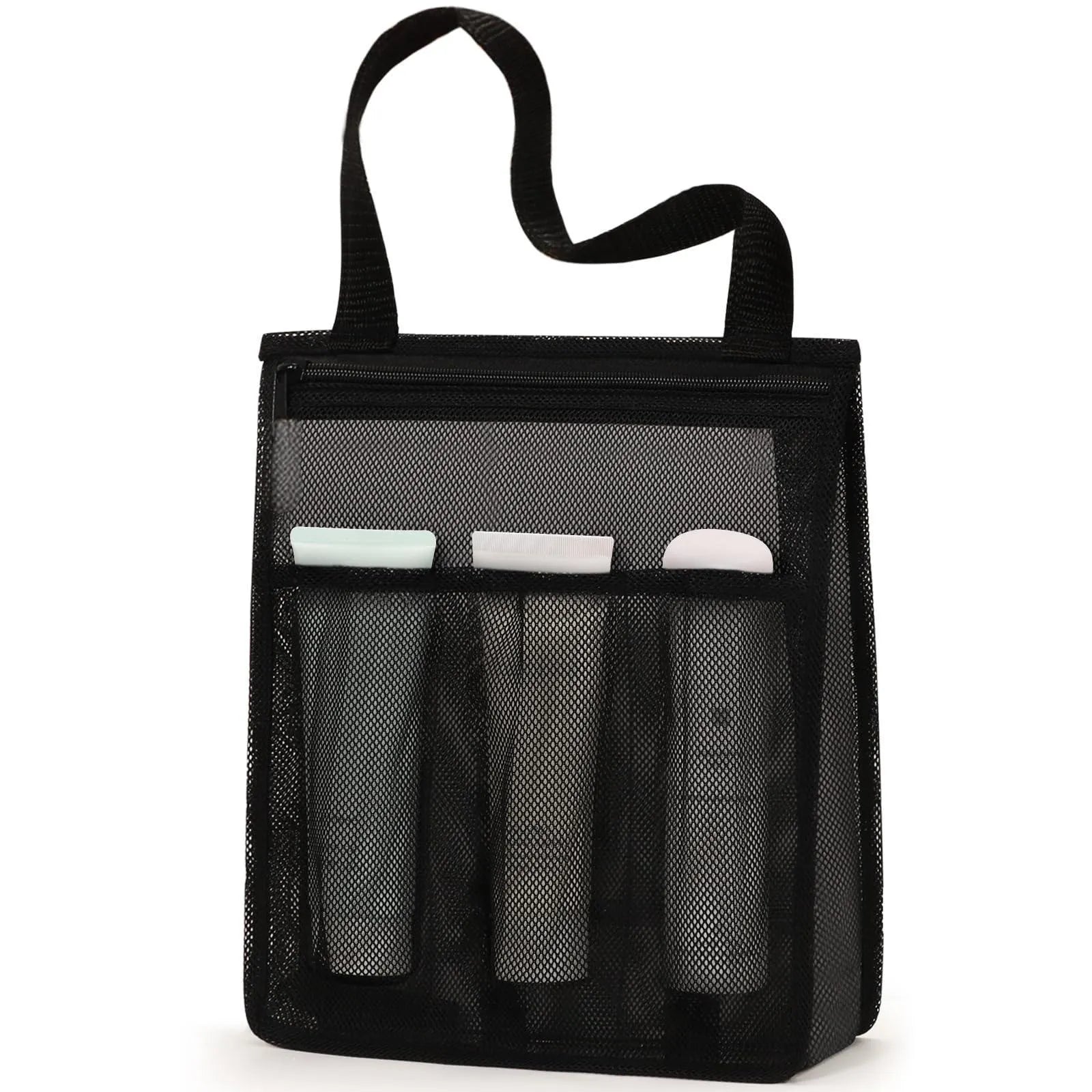 Large black swimming gym bag with dry wet separation compartments and mesh pocket