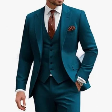 Men's slim fit three-piece suit in chemical fibre acetate blend fabric for business and wedding occasions