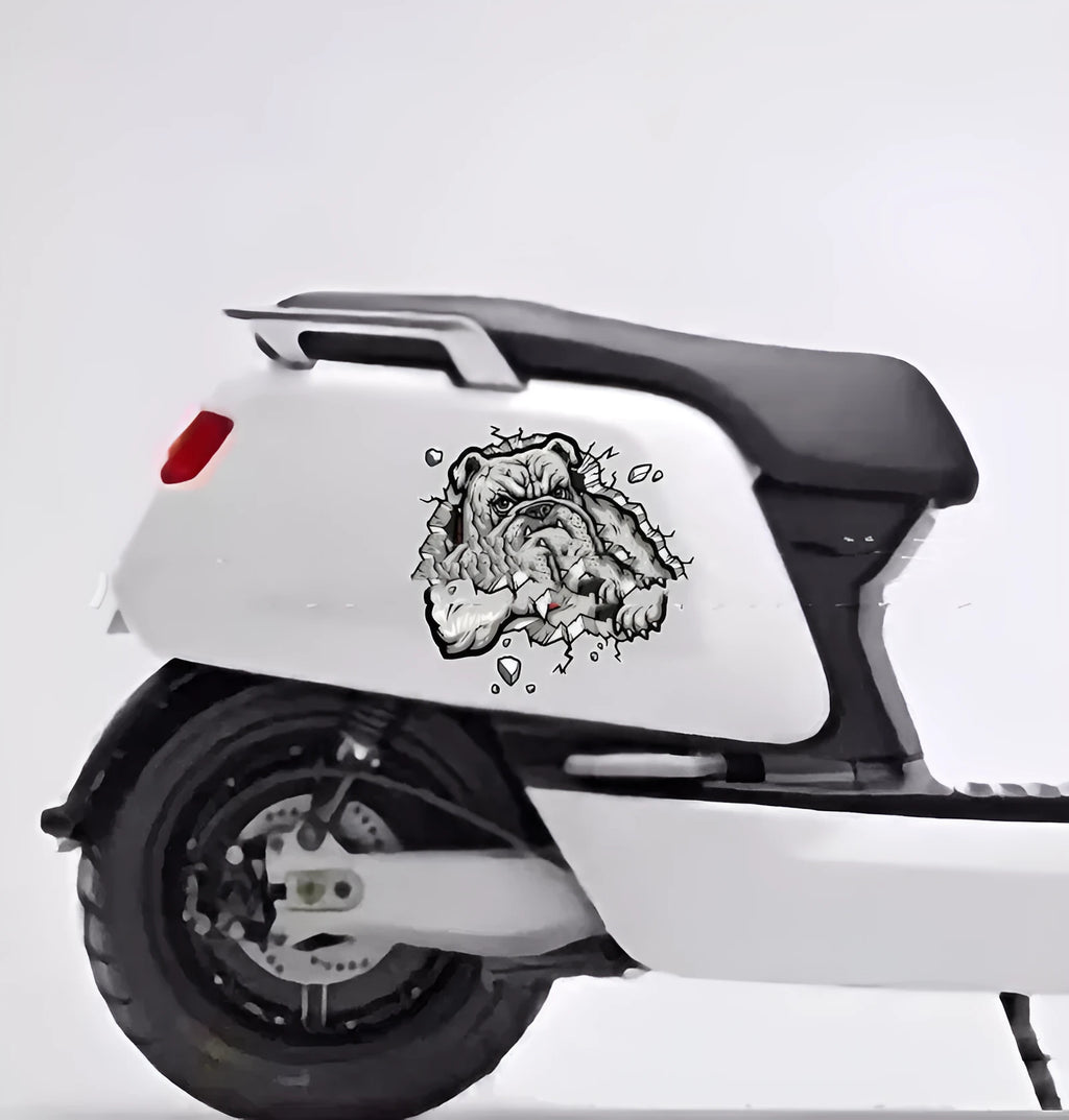 Grey dog pattern motorcycle decorative sticker measuring 17x17cm with customisable dimensions