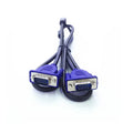 Black VGA video cable with blue connector heads and nickel-plated terminals, length 1.5m