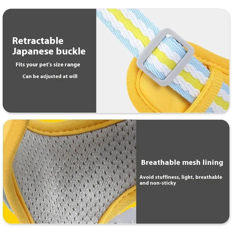 Explosion-proof anti-strathulation dog harness in Oxford cloth with attached chest strap and rope.