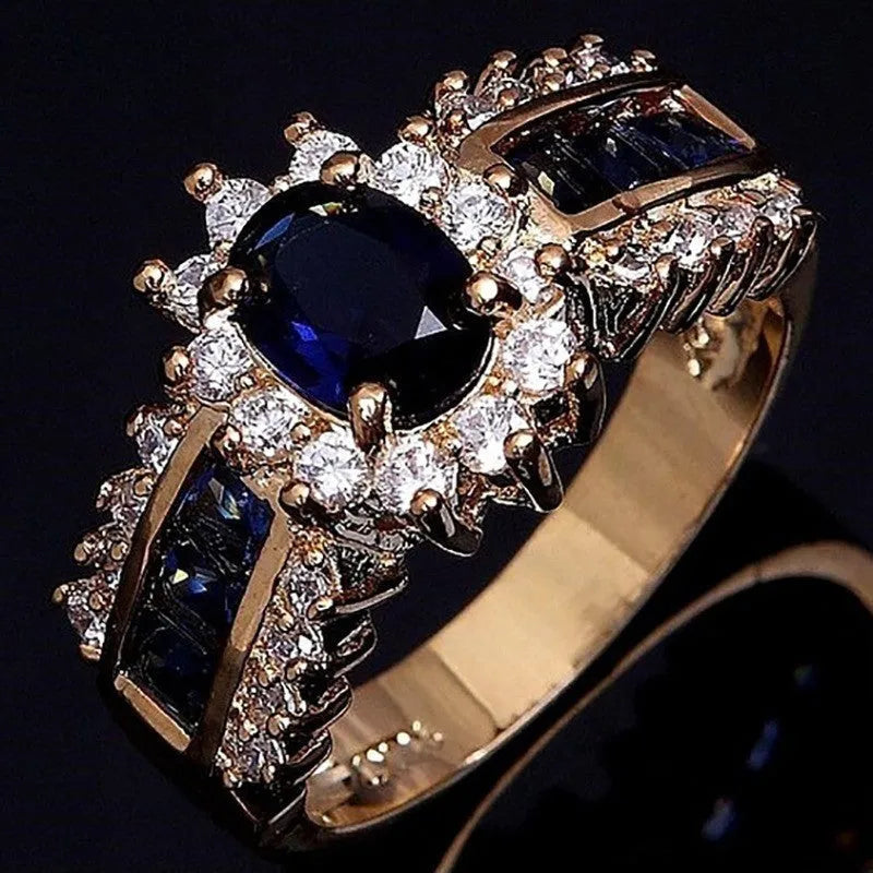 Zinc alloy fashion ring with blue diamond or purple zircon stone, shown in sizes 6 to 11.