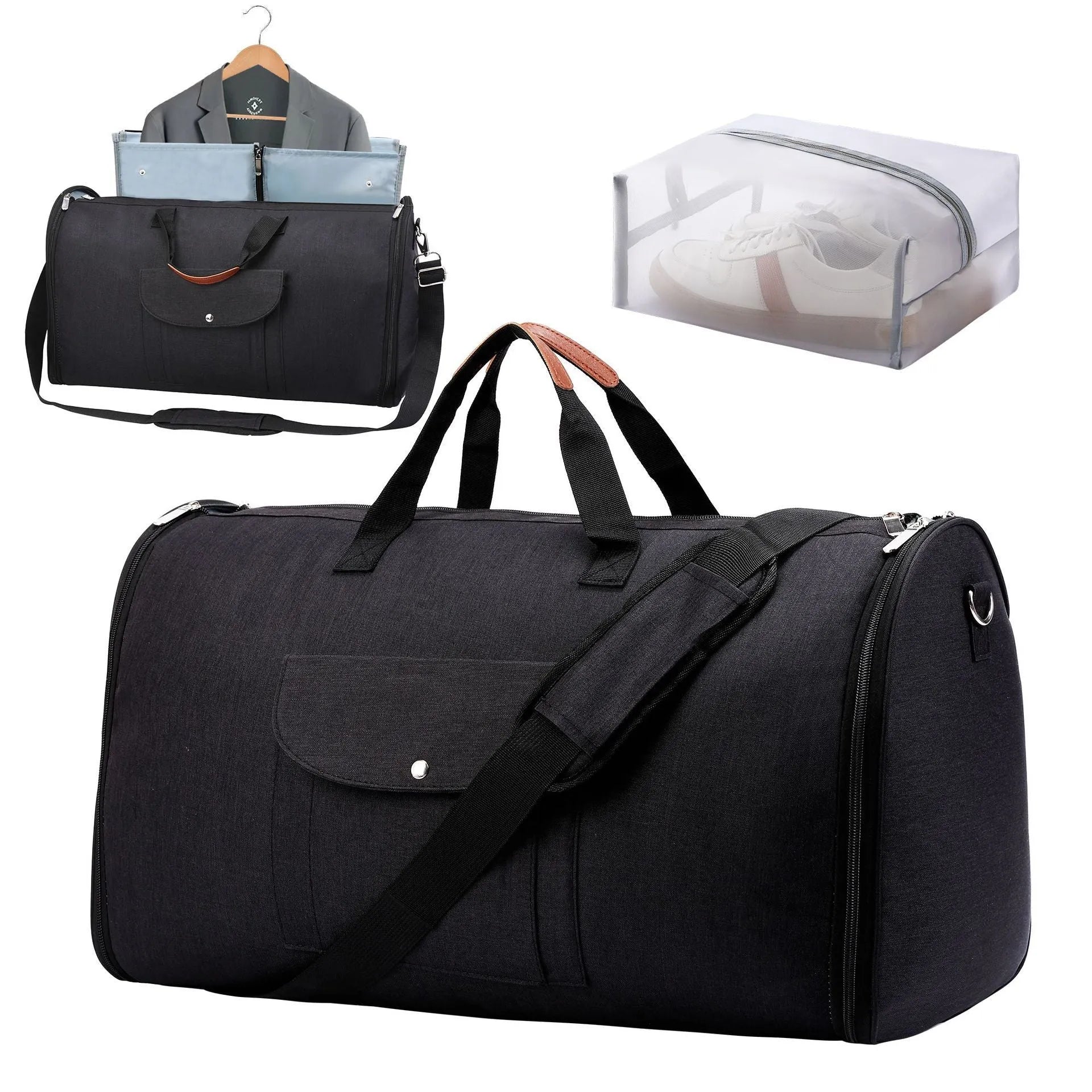 Folding travel duffel bag in dark blue Oxford cloth with 36-55L capacity