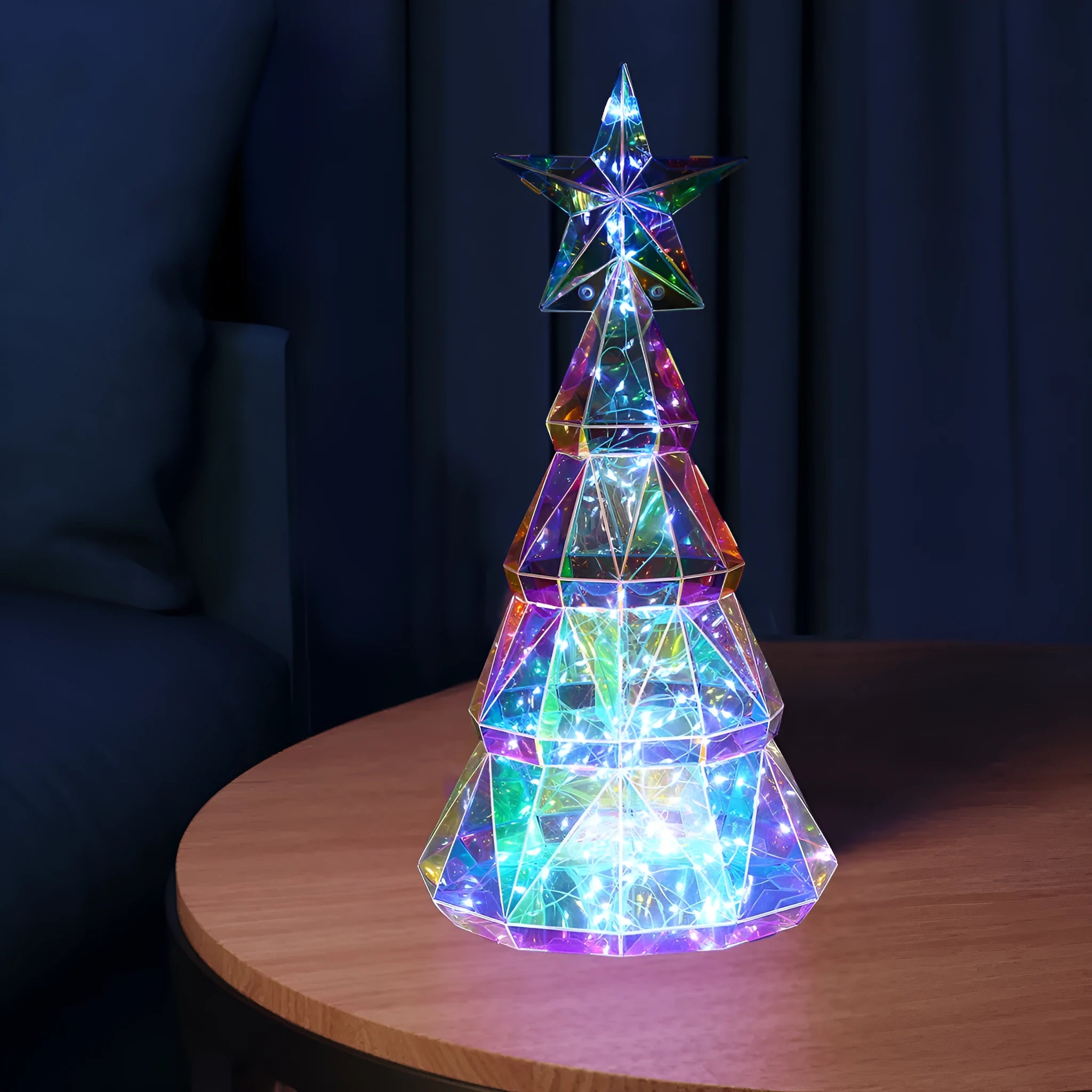 Colourful cartoon Christmas tree light decorative toy with PET plastic construction