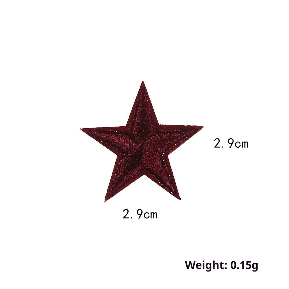 Colourful five-pointed star embroidery patches and cloth stickers for DIY clothing decoration.