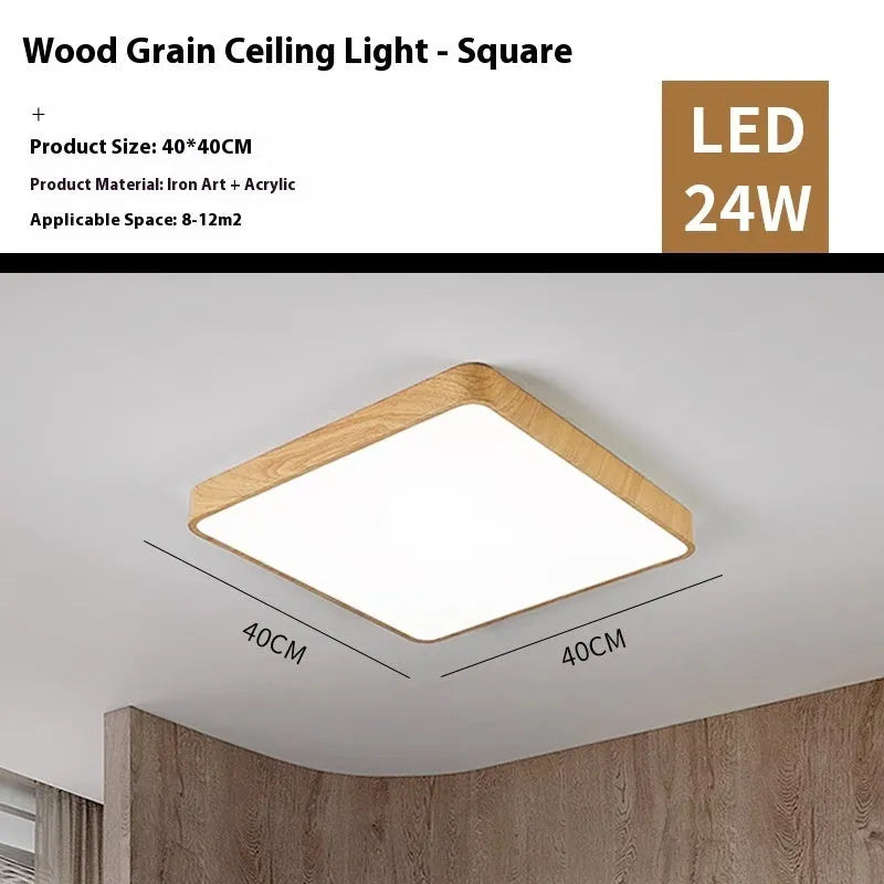 Nordic LED wood grain finish wall light in square format with iron art construction