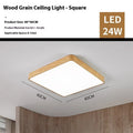 Nordic LED wood grain finish wall light in square format with iron art construction
