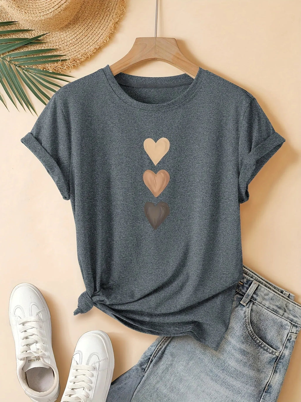 Women's round neck pure cotton t-shirt with a Chinese retro art print, shown in blue.