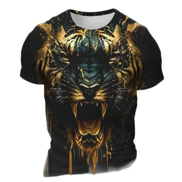 Men's short sleeve T-shirt with 3D tiger pattern in digital printing on polyester bird eye cloth