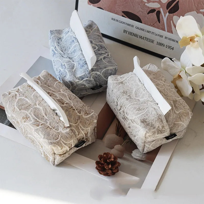 Cotton fabric drawer tissue box in rustic floral pattern for living room decor