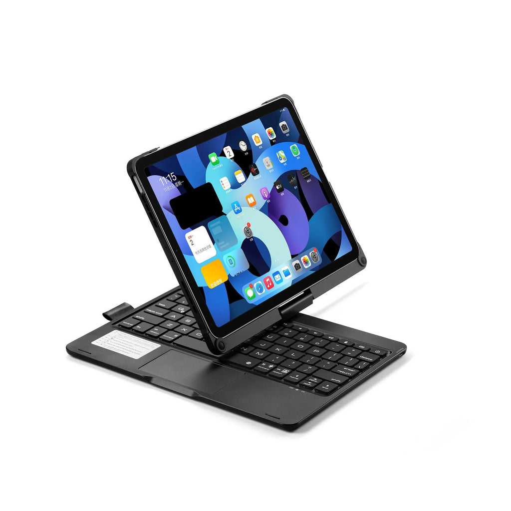 360-degree rotating Bluetooth keyboard with touch backlight for iPad in black, silver, or rose gold