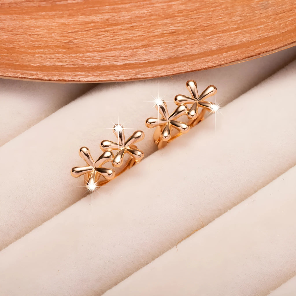 Circular rose gold waterdrop flower earrings with electroplating finish