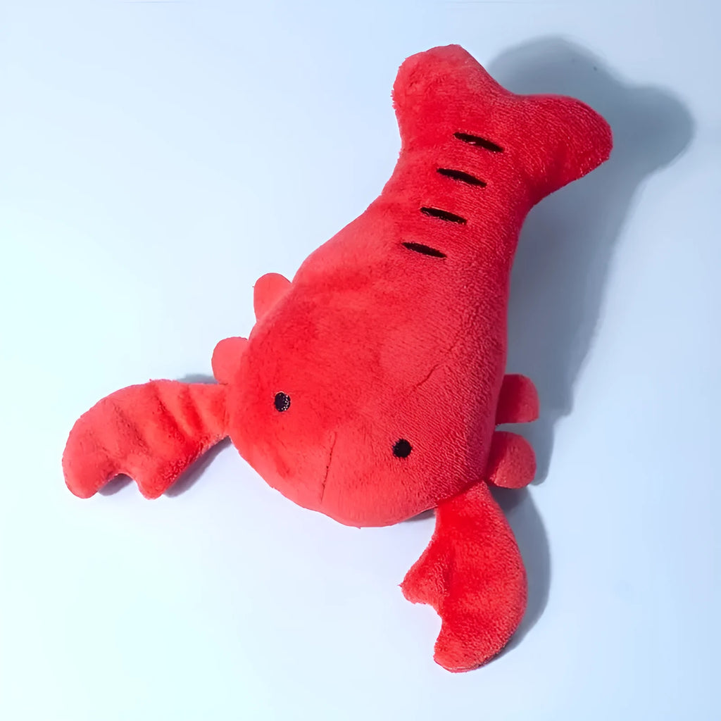 Red lobster stuffed dog toy with squeaker for small and medium breeds measuring 12.5 cm long