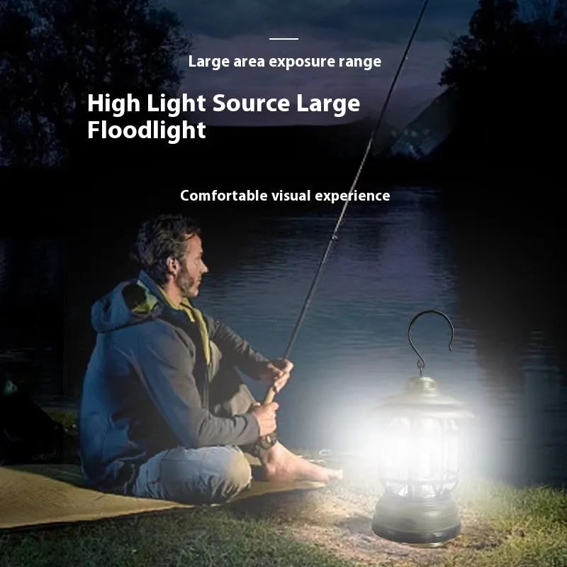 Portable camping lantern in dark green, black, or red with battery power options