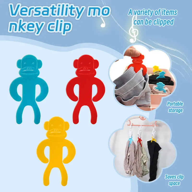 Plastic sock clips in blue, yellow and red colours for machine washing organisation