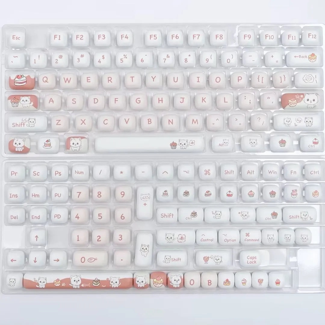 Dessert Cat cartoon mechanical keyboard key caps with food-themed sublimation artwork