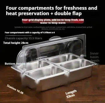 Stainless steel commercial dining plate display box with lid and multiple compartment configuration options