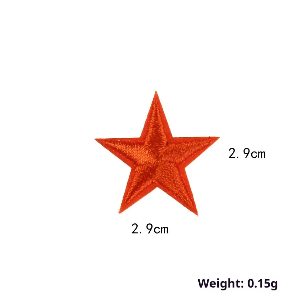 Colourful five-pointed star embroidery patches and cloth stickers for DIY clothing decoration.