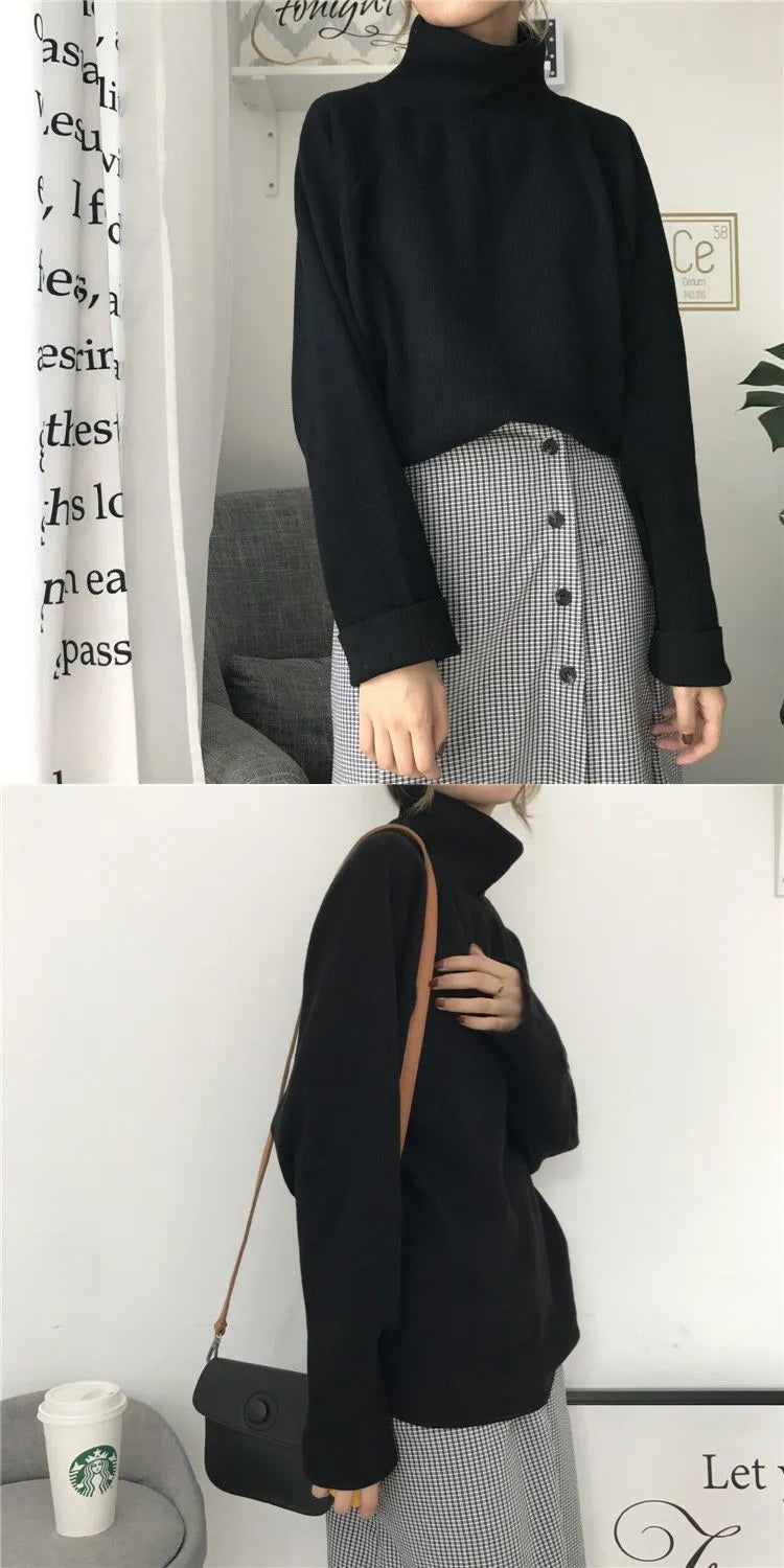 Women's loose fit half-high collar long sleeve top in solid colour on hanger