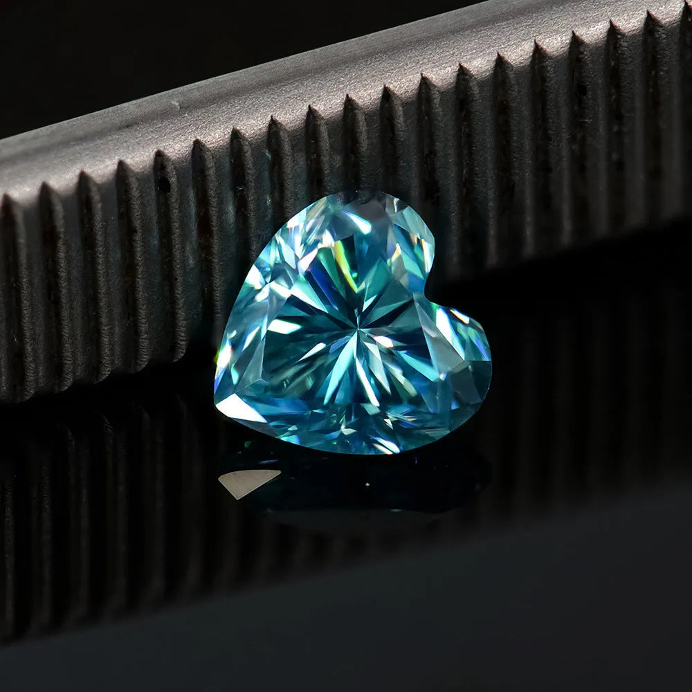 Loose heart shaped moissanite stone in lemon yellow and sapphire blue various sizes