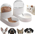 White automatic cat feeder and water dispenser set, each with 2L capacity and wave-shaped design.