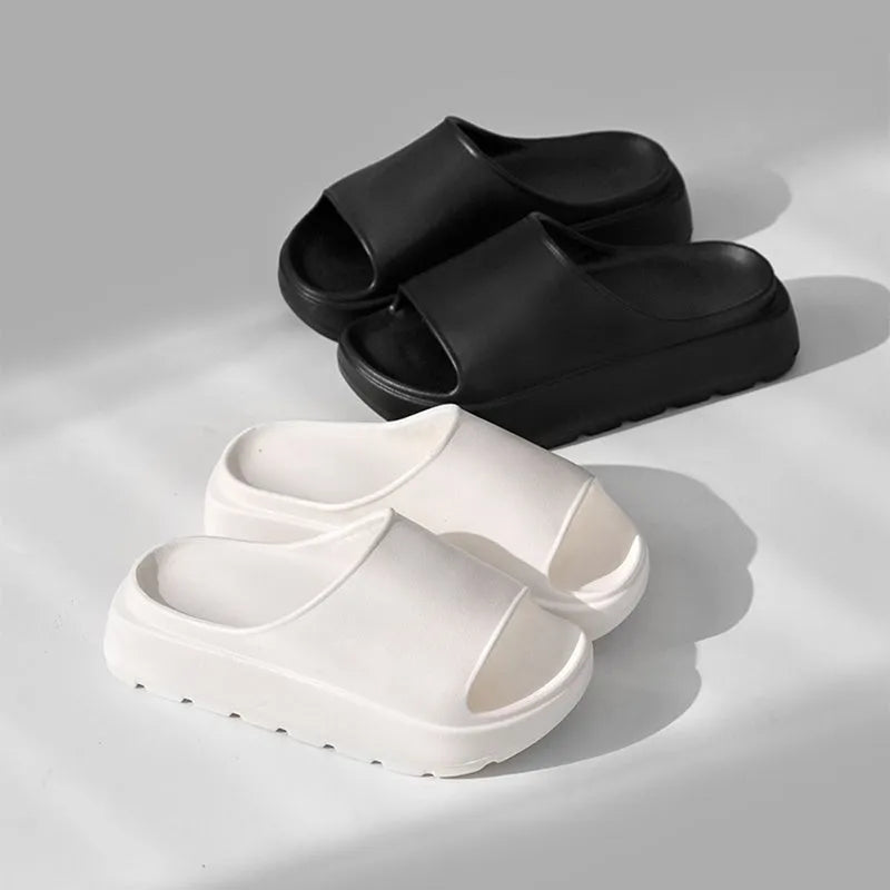 Women's fish mouth slippers with a thick 5.5cm light-coloured EVA sole, shown in beige.