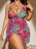 Plus size split skirt bikini set in blue colour with European American sizing