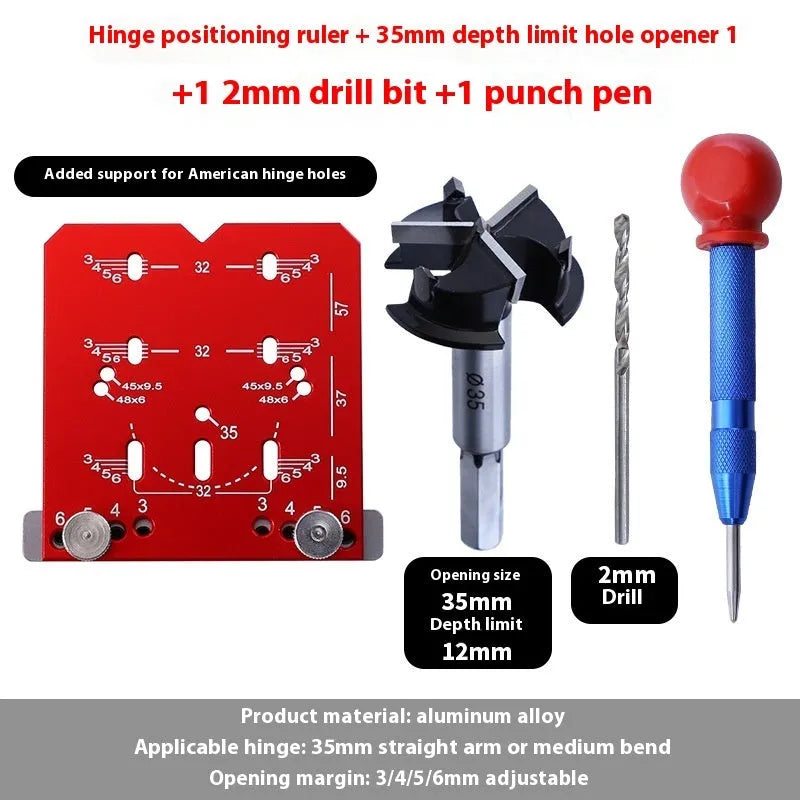 35mm adjustable hinge punch locator ruler with hard alloy blade for cabinet door installation.