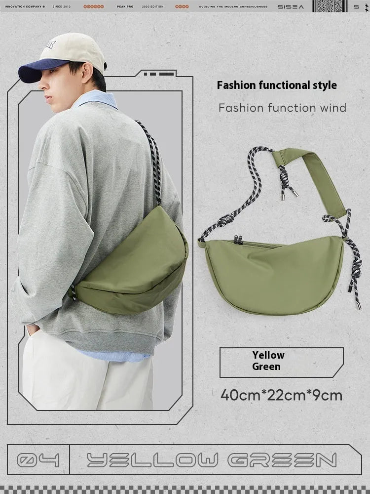 Men's lightweight nylon messenger bag in black, grey, khaki, or army green with large capacity design