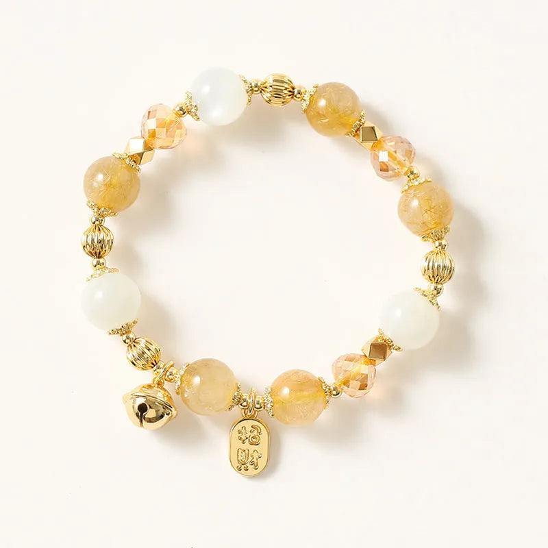 Gold rutilated quartz bracelet with electroplated finish and Korean style design