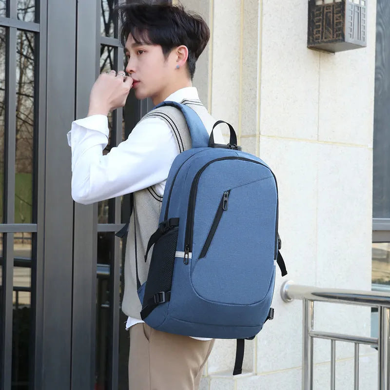 Solid colour oxford cloth computer backpack for men with street trend style and 20-35 litre capacity