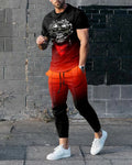 Men's short-sleeved printed pullover and matching trousers casual suit set