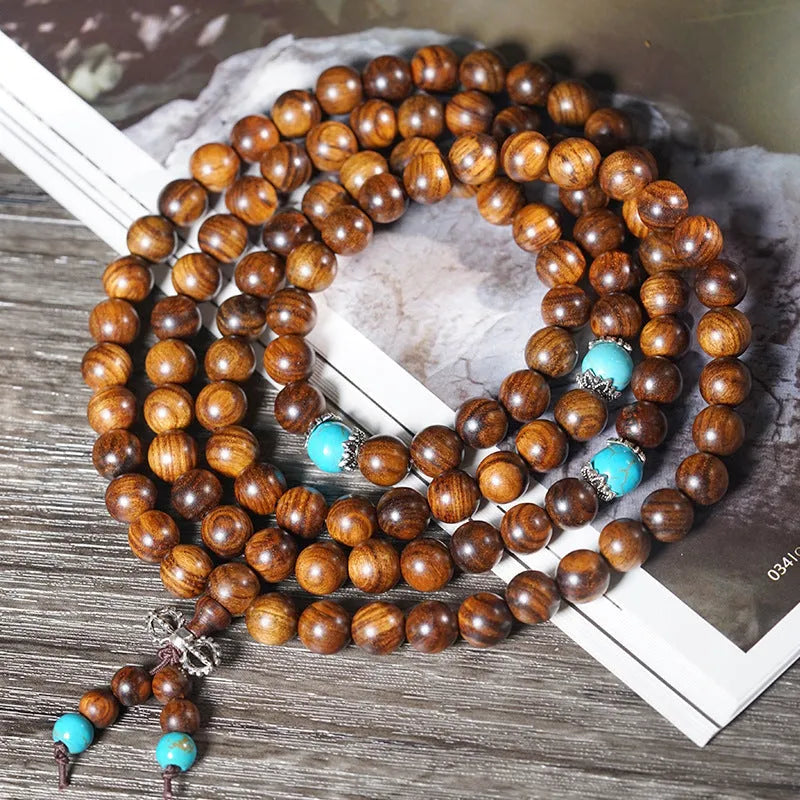 108-bead geometric stone bracelet with hand-polished Lvzhu finish, 5-6mm bead diameter
