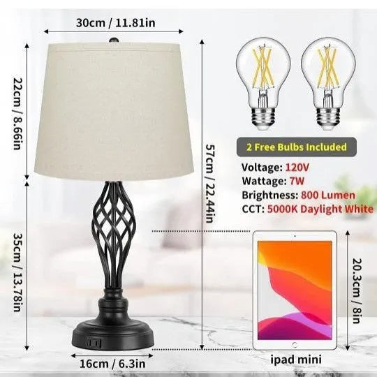 Touch control bedside table lamp with USB charging socket and adjustable cold warm lighting