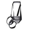 Grey neoprene dog recovery belt with adjustable waist and thigh straps for rear leg support