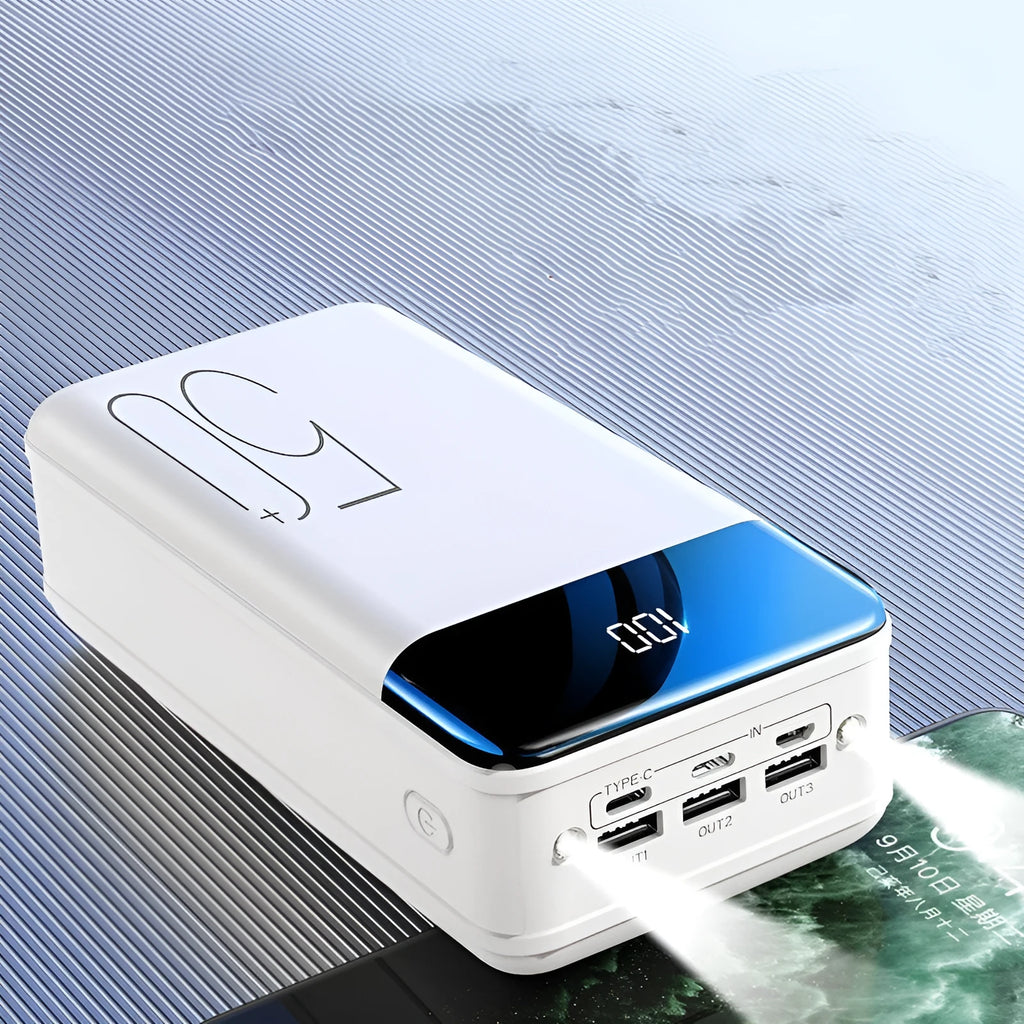 50000mAh large capacity power bank with triple output ports in black colour